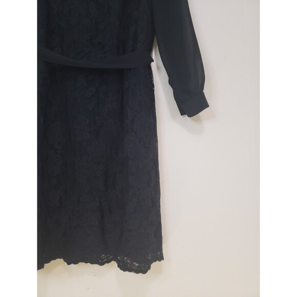 Talbots Womens Petites 14P Mini Dress Black Lace Belted Sheer Sleeve Whimsigoth - Picture 3 of 6